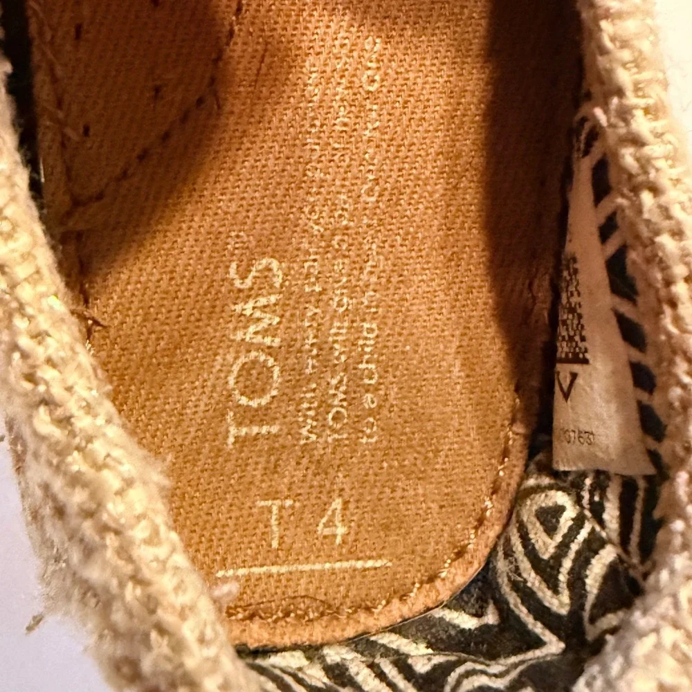 TOMS Tiny Classic Alpargata Burlap Metallic Shimmer Slip On Shoes 4